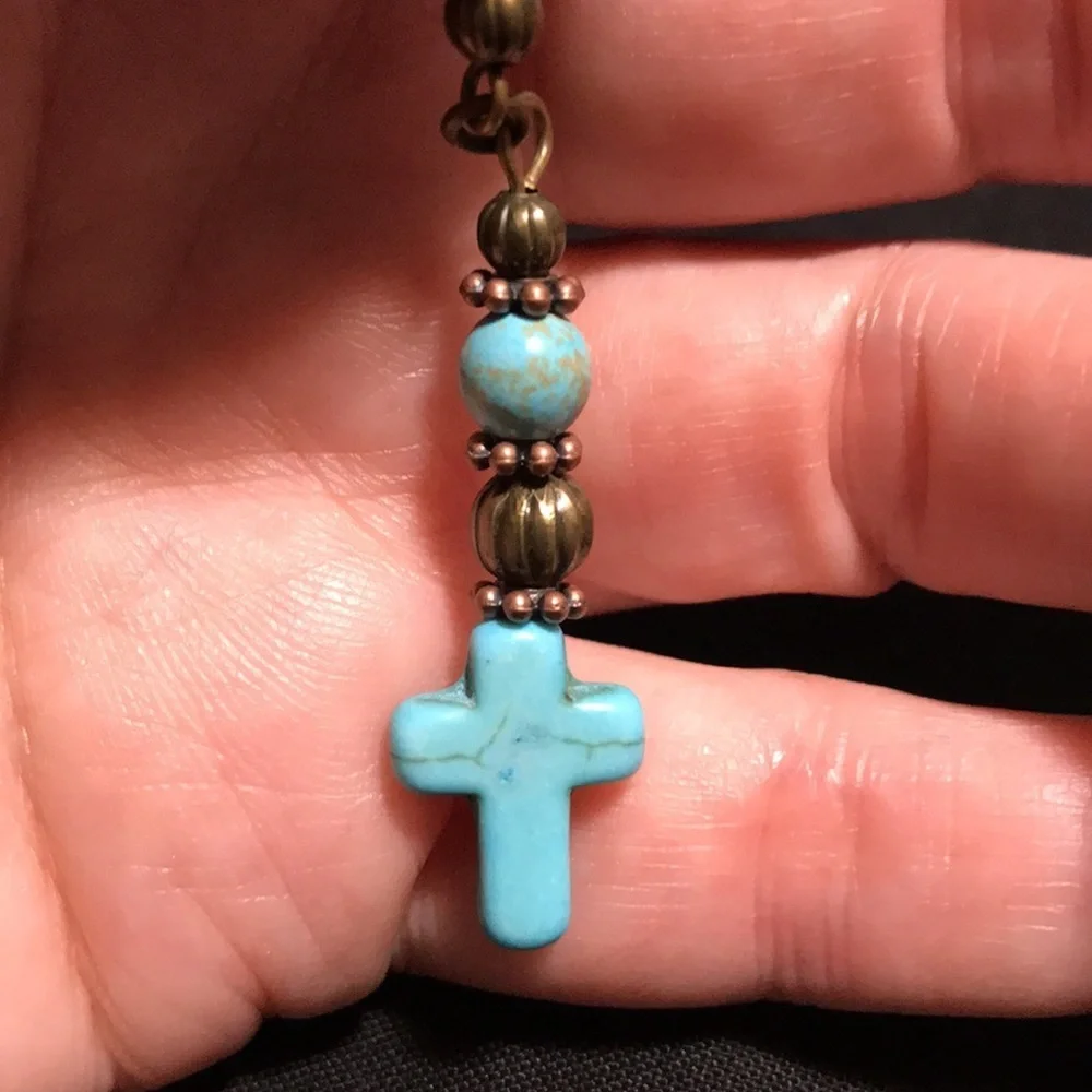 Metal Shepherd's Hook Bookmark w/Chain Metal Beads Turq Magnesite Gemstone Beads